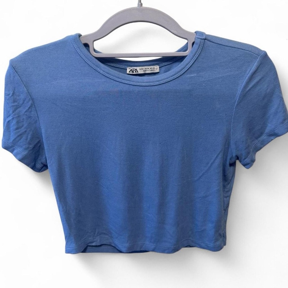 Zara Blue Fitted Crop T-Shirt